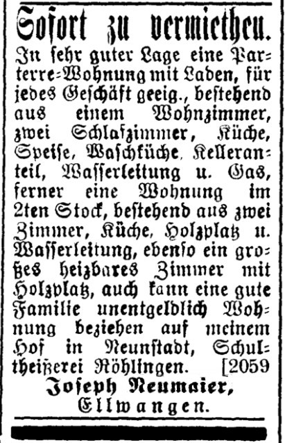 09.07.1900 Der Isrealit, Mainz, No. 55 – Röhlingen (Stadtteil von Ellwangen), Joseph Neumaier, Ellwangen Alter 66.