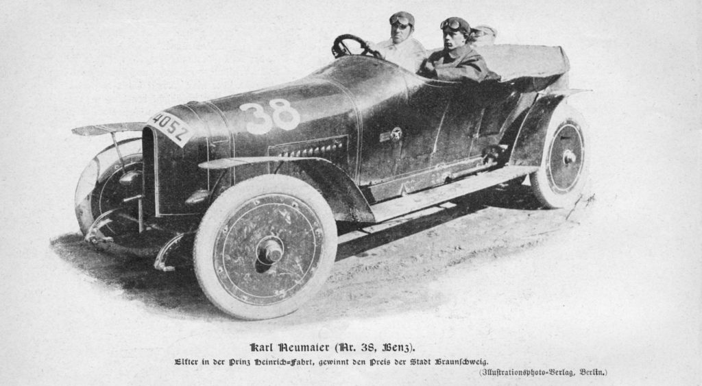 Benz „Prinz-Heinrich-Wagen“ von 1910 mit Fahrer Carl Neumaier. Elfter in der Prinz Heinrich-Fahrt, gewinnt den Preis der Stadt Braunschweig.