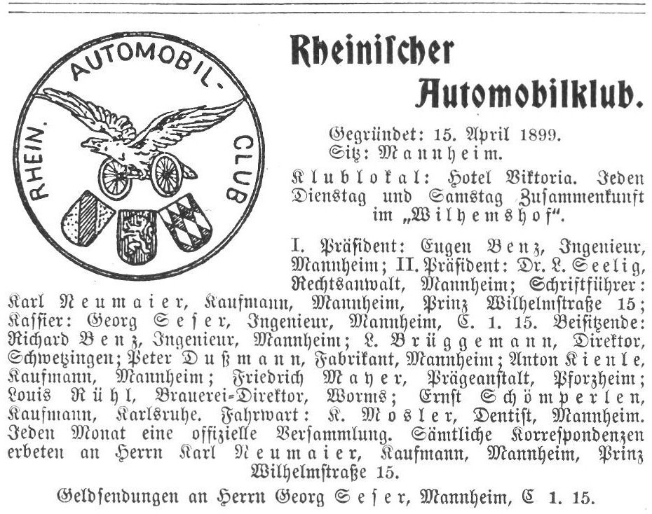 Rheinischer Automobilklub 1904, Schriftführer Karl Neumaier, Kaufmann