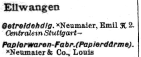 Getreidehandlung Neumaier, Email
Papierwaren-Fabr. (Papierdärme). Neumaier & Co., Louis