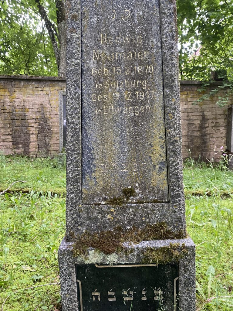 Hedwig Neumaier Geb. 15.3.1870 in Sulzburg Gest. 7.12.1917 in Ellwangen
-Jüdische Friedhof in Ellwangen-